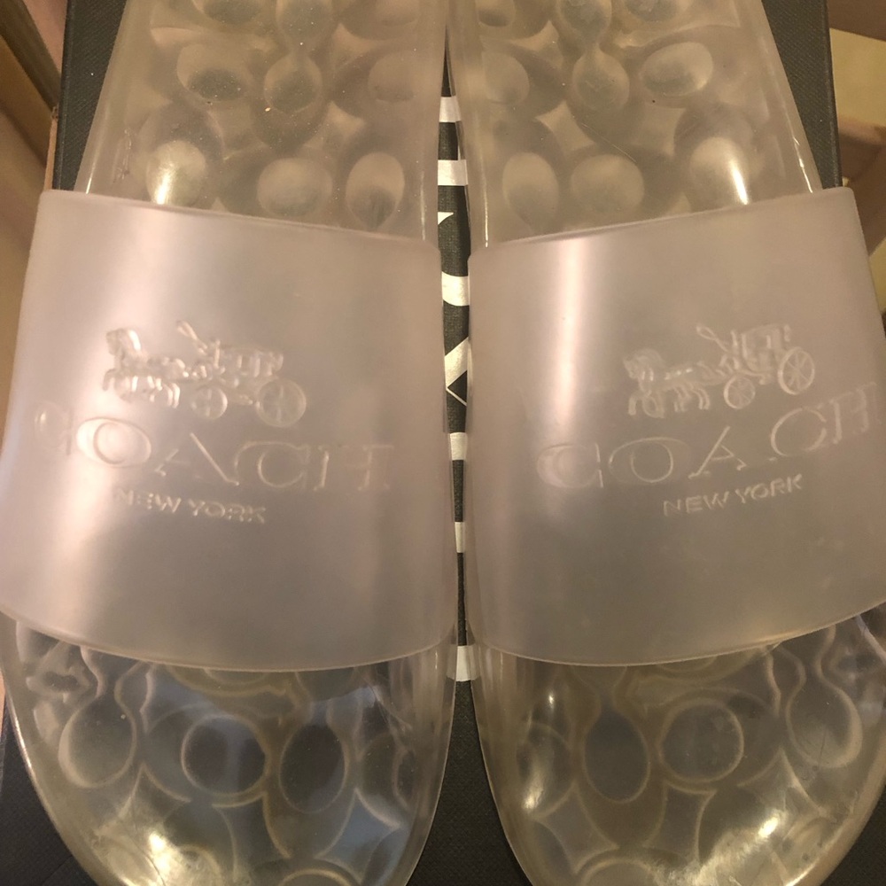 Coach Frosted Clear Logo Slide Sandals
